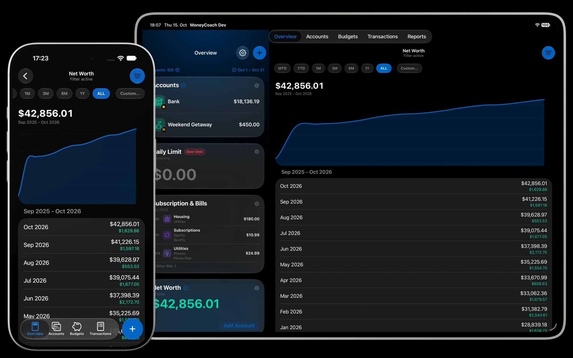 MoneyCoach Net worth report on iPhone and iPad