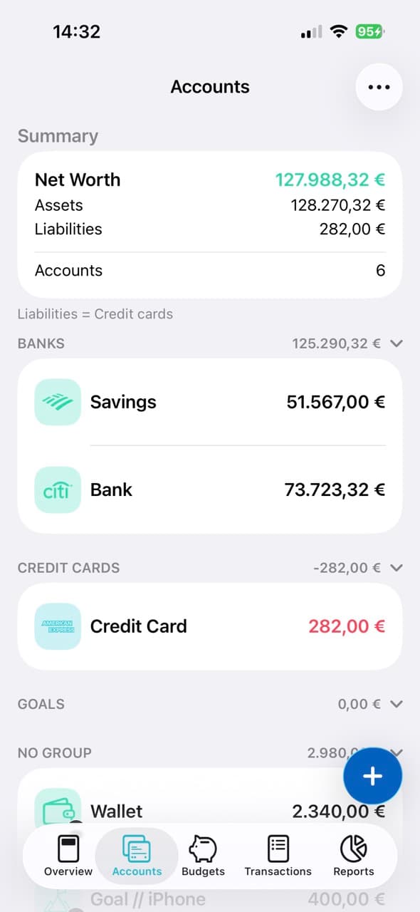 Account grouping screen step 1