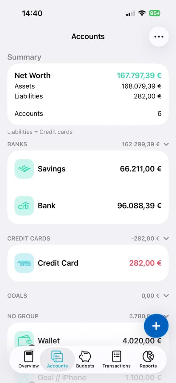 Manage accounts screen step 1