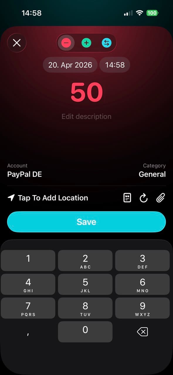 New transaction screen step 1