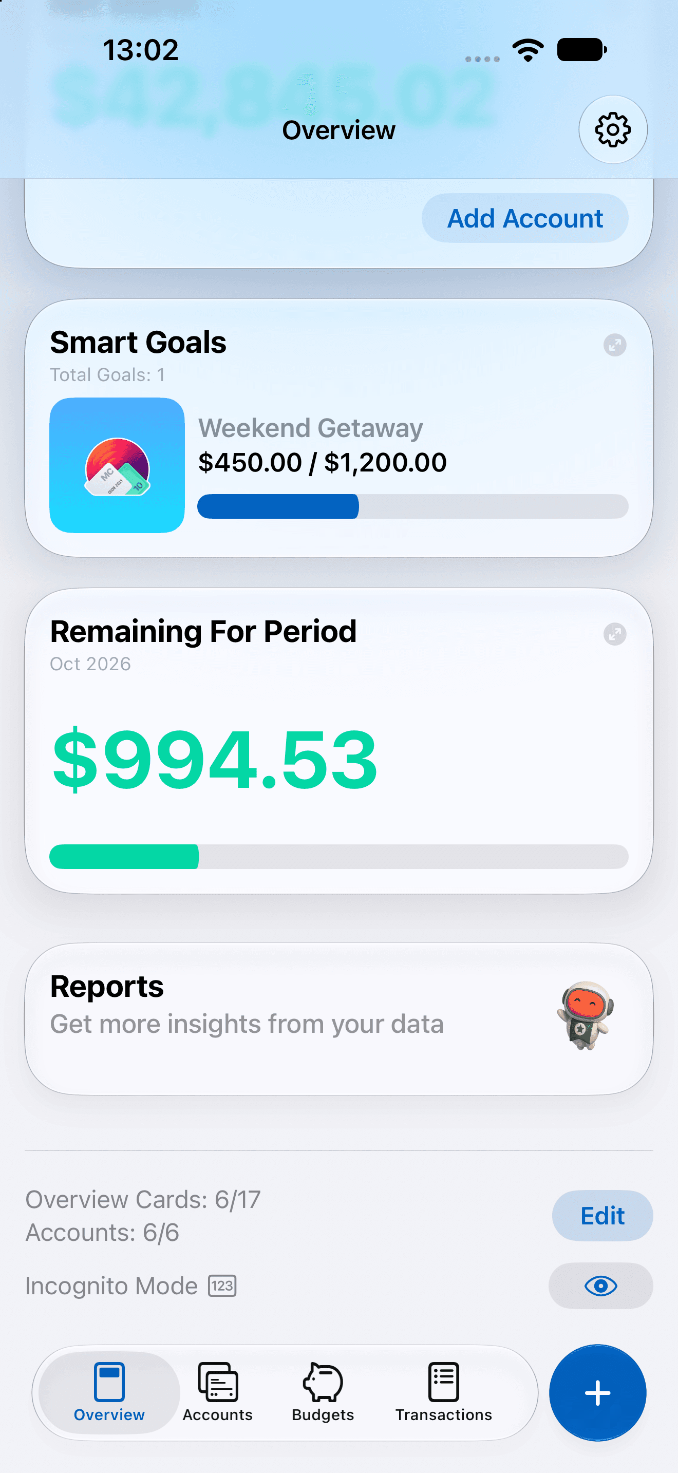The Reports card below the other cards on MoneyCoach Overview.
