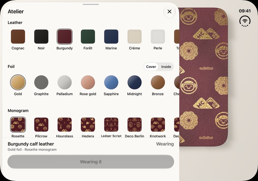 The Atelier sheet with leathers, foils and monograms