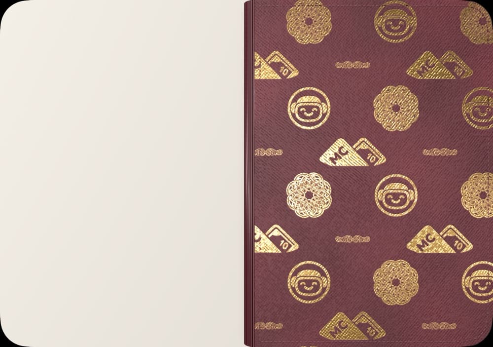 Burgundy cover with the gold Rosette monogram