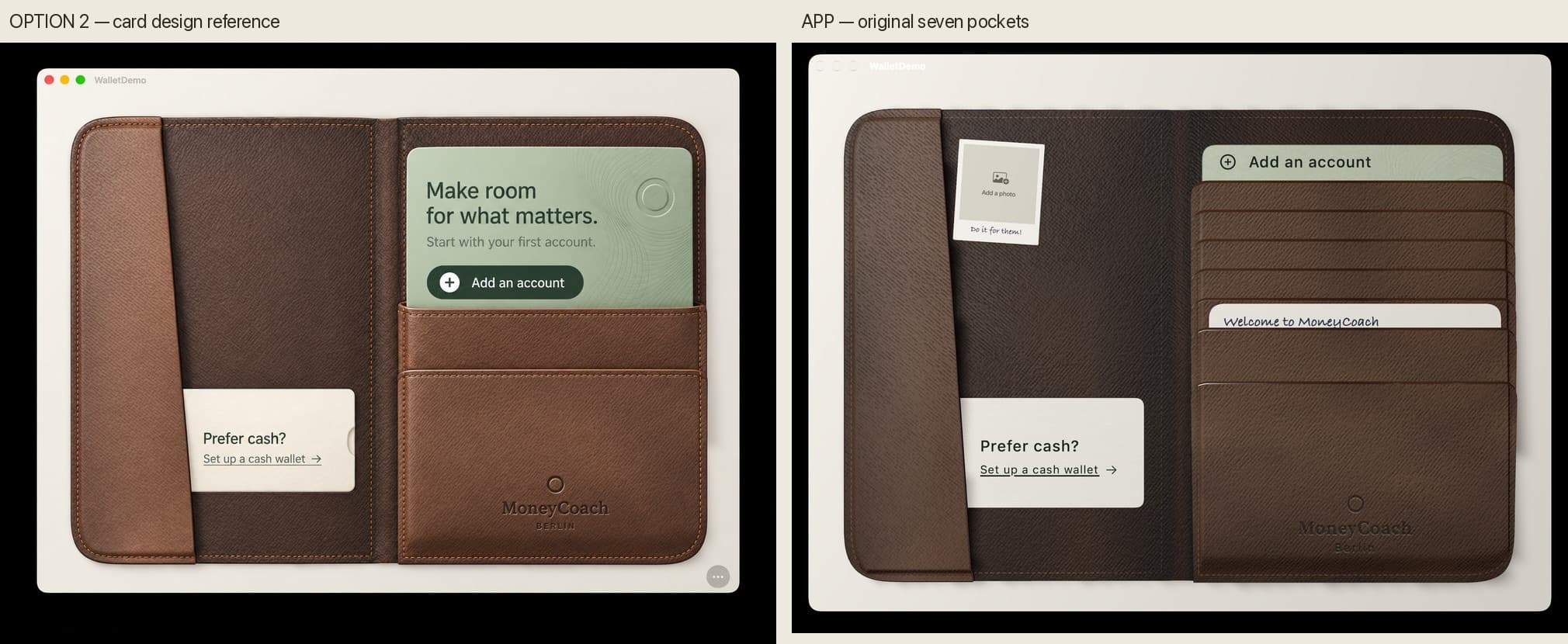 A simplified pocket design next to the original seven pockets