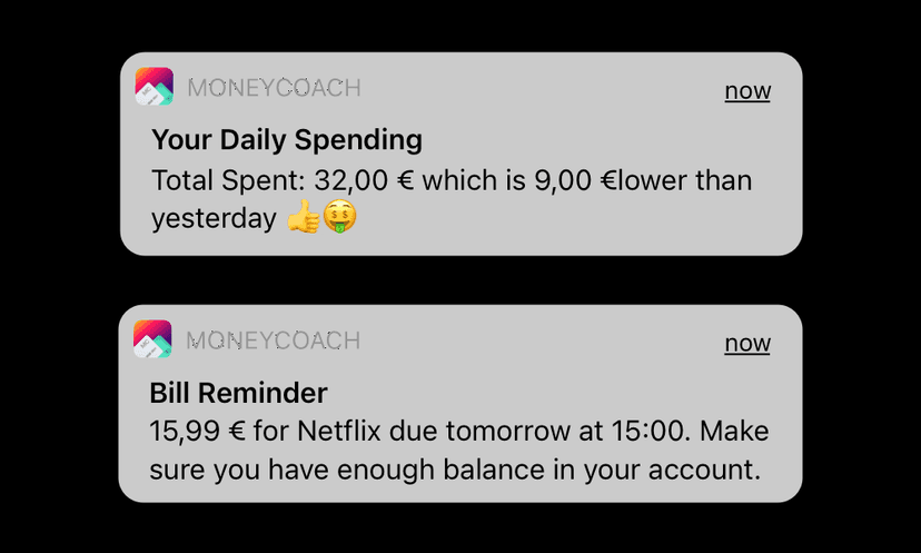Erhalte Rechnungserinnerungen und Money Insights-Benachrichtigungen, damit du immer den Überblick über deine Finanzen behältst
