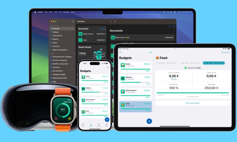 MoneyCoach è disponibile su tutti i dispositivi Apple. Sincronizza i tuoi dati tra iPhone, iPad, Apple Watch, HomePod e infine Mac.