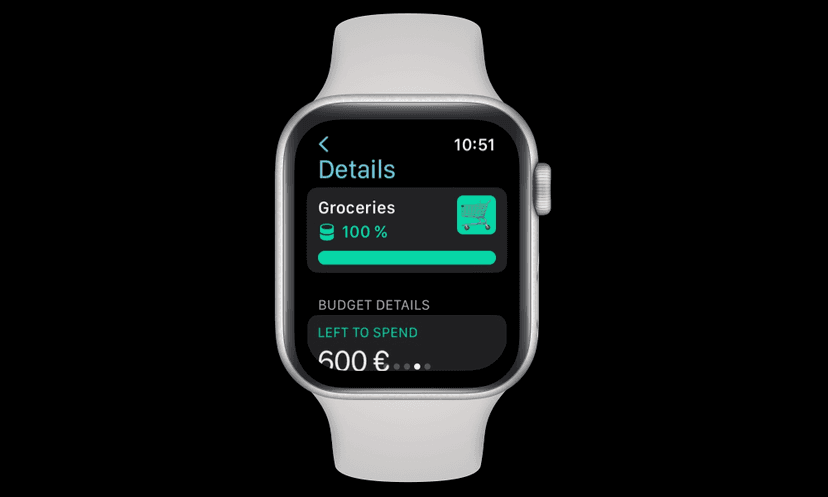 Mit MoneyCoach auf deiner Apple Watch kannst du schnell und einfach neue Transaktionen hinzufügen, deinen Kontostand überprüfen und sehen, was als Nächstes ansteht.