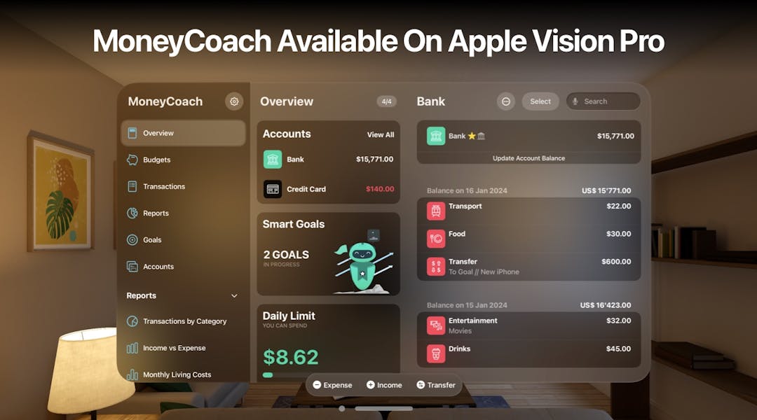 Today, we are thrilled to introduce that MoneyCoach is now available on Apple Vision Pro.