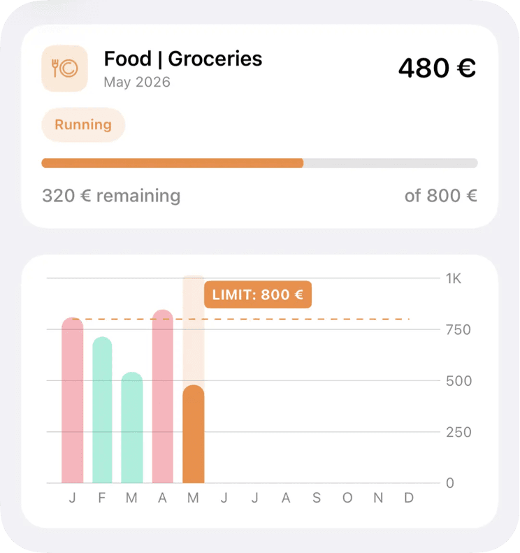 MoneyCoach Category Budgets for monthly grocery planning